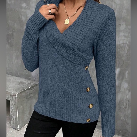 Boho shawl button detail sweater top - Picture 13 of 16